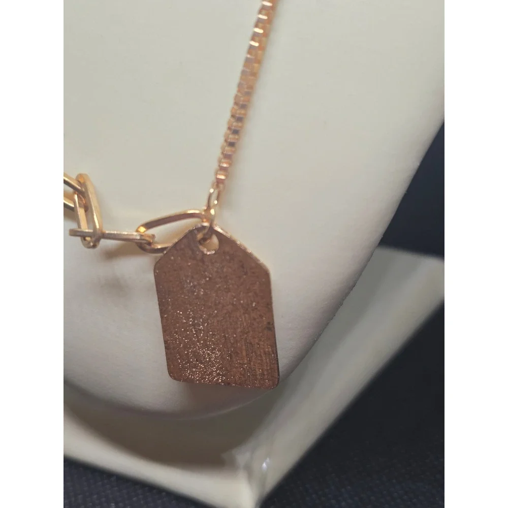 Rose Gold tone Mixed Chain Necklace Paperclip Box Link Abstract Face Pendant Tag